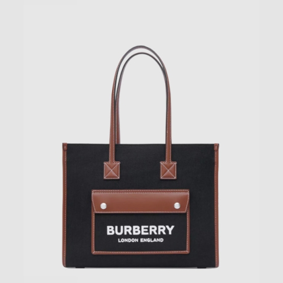 버버리 투톤 캔버스 레더 스몰 토트 80576001